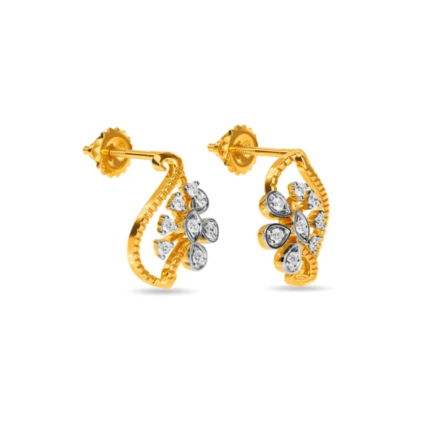 Leafy Floral Motif Gold Diamond Earrings - Image 5