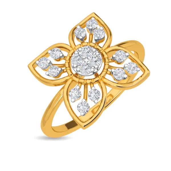 Gold Delicate Flower Bloom Lab Diamond Ring - Image 3