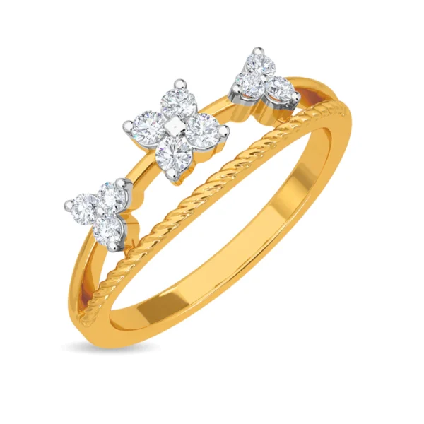 Gold Twisted Rope Texture Triple Lab Diamond Ring