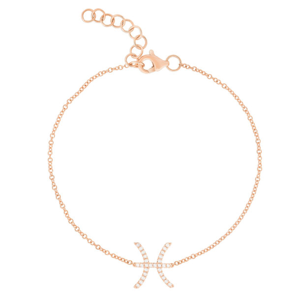 14KT Gold Diamond Pisces Zodiac Sign Bracelet - Image 3