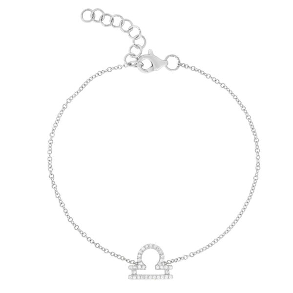 14KT Gold Lab Diamond Libra Zodiac Sign Bracelet - Image 2
