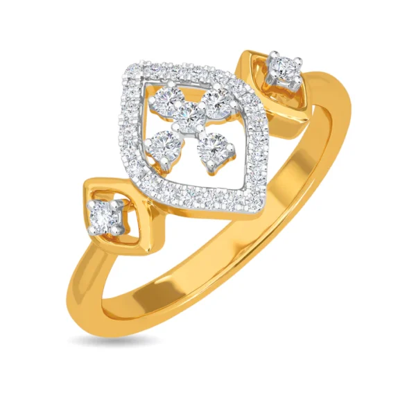 Lab Diamond Halo Ring with Geometric Gold Accents