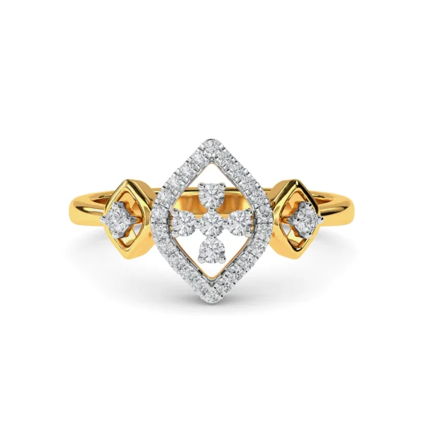 Lab Diamond Halo Ring with Geometric Gold Accents - Image 3