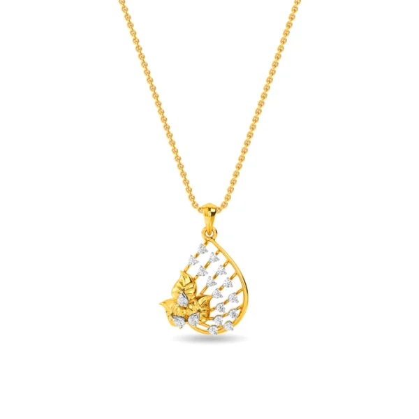 Floral & Drop Texture Gold Lab Diamonds Pendant