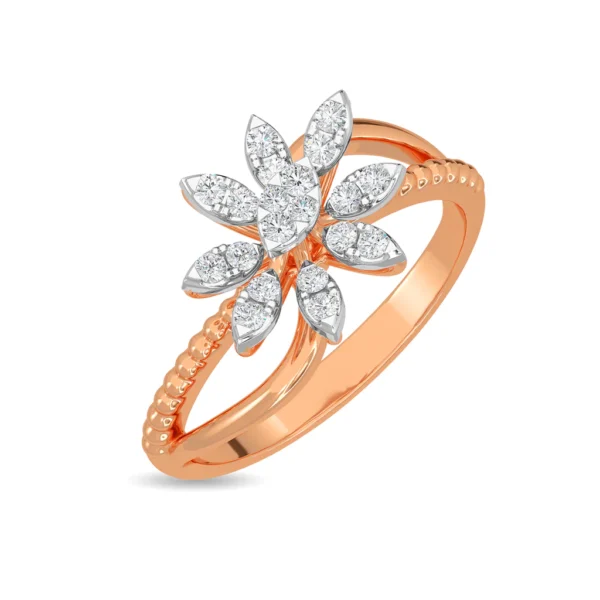 Glittering Floral Blossom Gold Lab Diamond Ring - Image 5