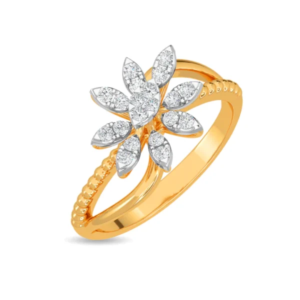 Glittering Floral Blossom Gold Lab Diamond Ring