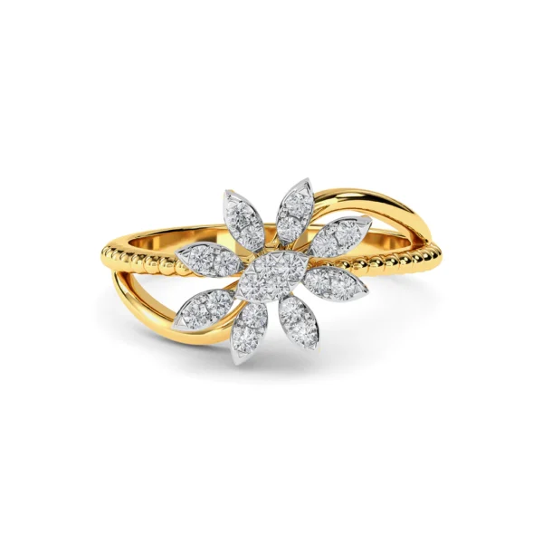 Glittering Floral Blossom Gold Lab Diamond Ring - Image 3