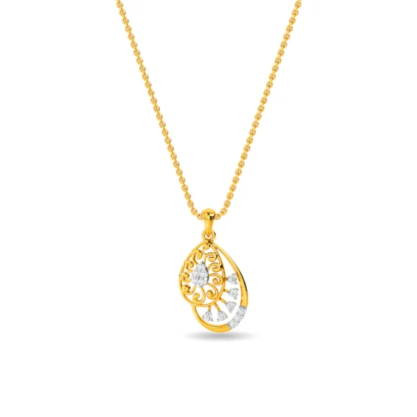 Gold Lab Diamond Filigree Teardrop Pendant For Women