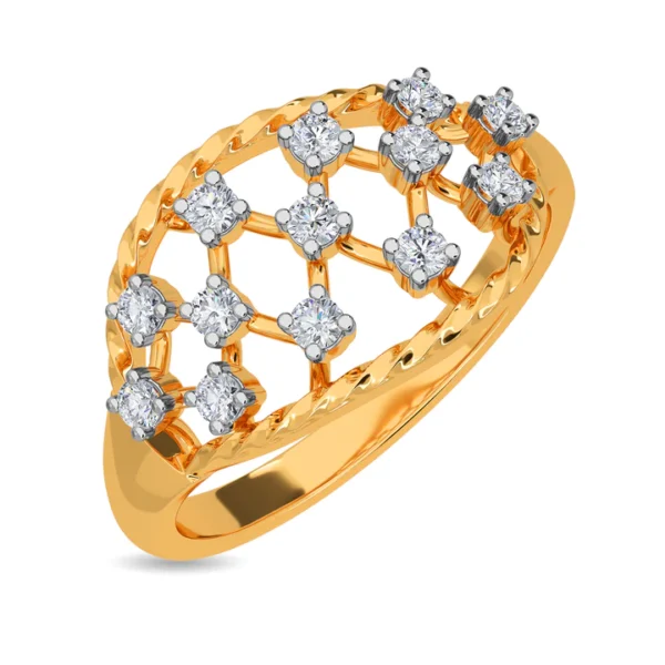 Intricate Lattice Design Gold Lab Diamond Ring
