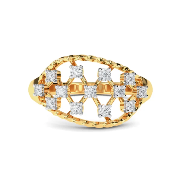 Intricate Lattice Design Gold Lab Diamond Ring - Image 3