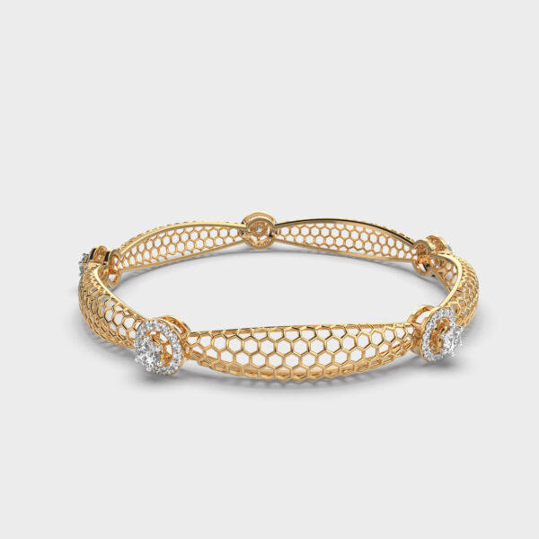 Ornate Mesh Gold Diamond Bangle - Image 3