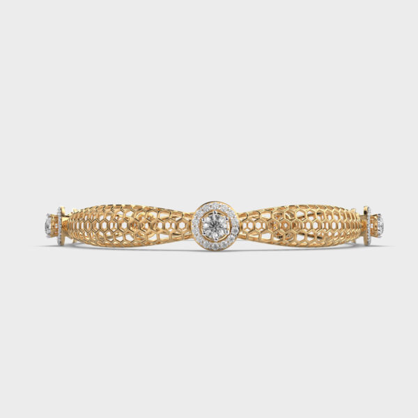 Ornate Mesh Gold Diamond Bangle - Image 4