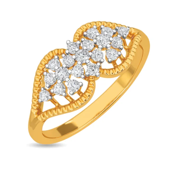 Symmetrical Double Heart Lab Diamond Ring in Yellow Gold