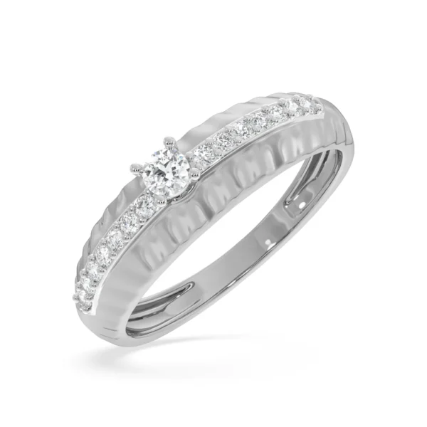 Textured Yellow Gold Lab Diamond Engagement Ring - Image 3