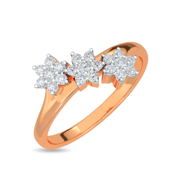 Tri-Floral Lab Diamond Elegance Gold Ring - Image 4