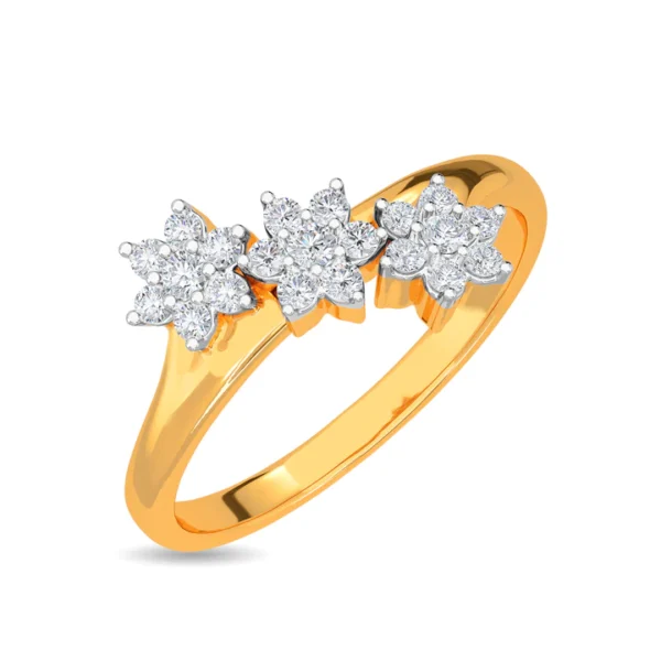 Tri-Floral Lab Diamond Elegance Gold Ring