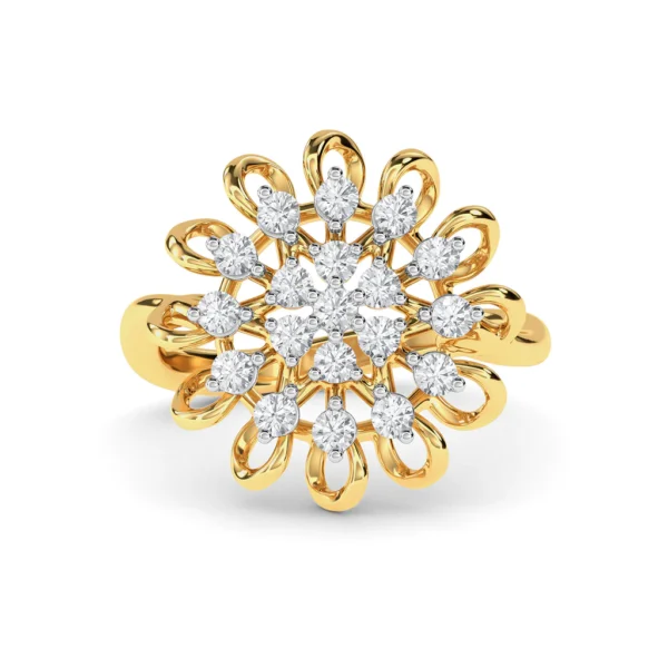 Gold Sunburst Floral Lab Diamond Ring - Image 5