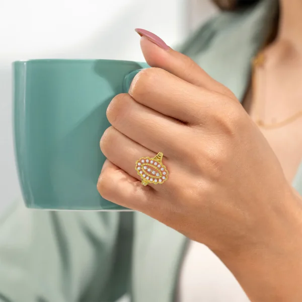 Elegant Marquise Lattice Lab Diamond Ring in Yellow Gold - Image 2