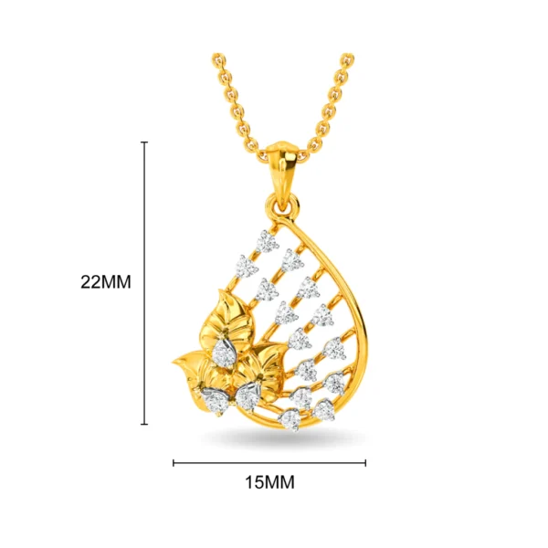 Floral & Drop Texture Gold Lab Diamonds Pendant - Image 4