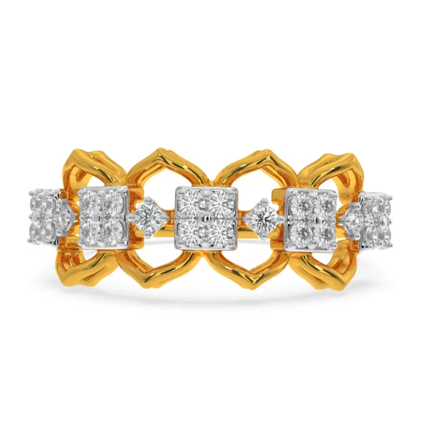 Gold Lab Diamond Interlocking Links Halo Cluster Ring - Image 5
