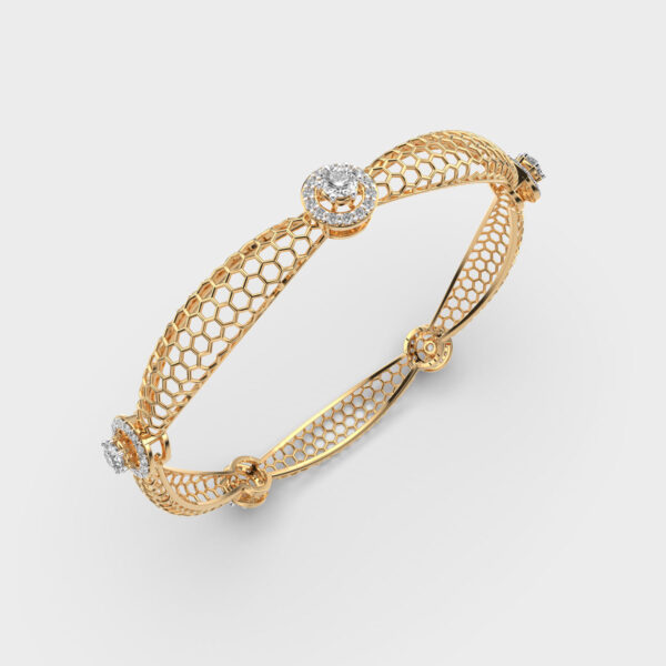 Ornate Mesh Gold Diamond Bangle