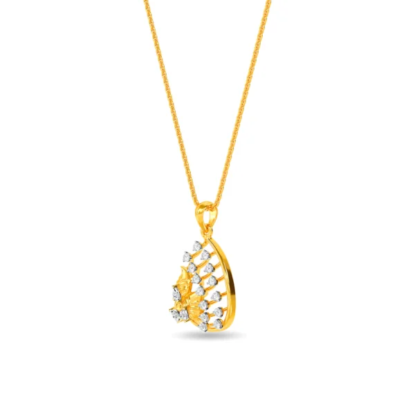 Floral & Drop Texture Gold Lab Diamonds Pendant - Image 2