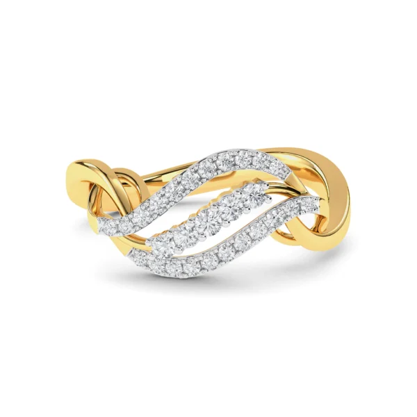 Gold Flowing Curves Lab Diamond-Embellished Band Ring - Image 3