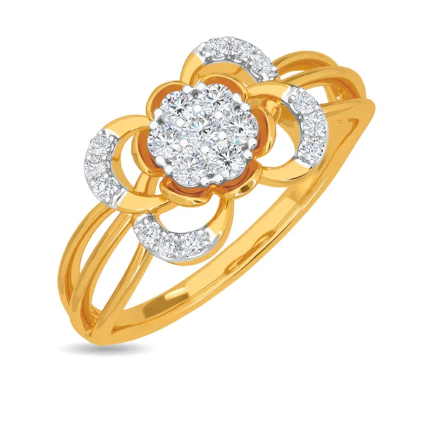 Gold Lab Diamond Encrusted Blooming Flower Ring