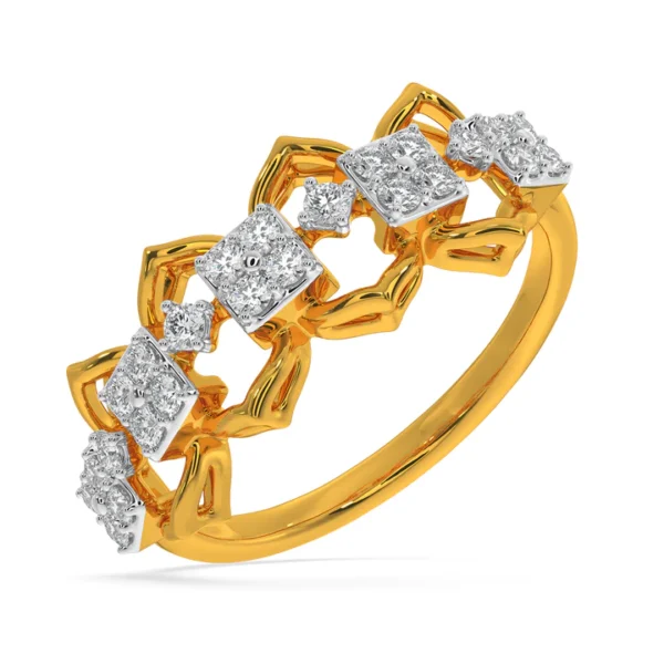 Gold Lab Diamond Interlocking Links Halo Cluster Ring