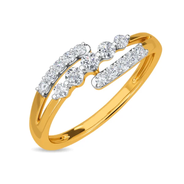 Gold Dual Band Elegance Modern Lab Diamond Wave Ring