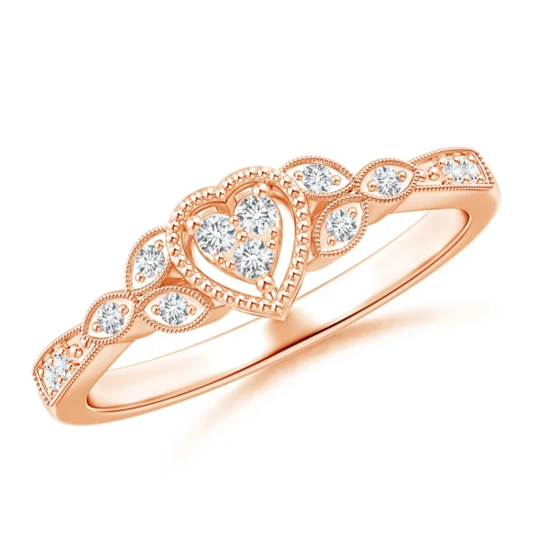 Milgrain Petal Lab Diamond Composite Heart Promise Ring
