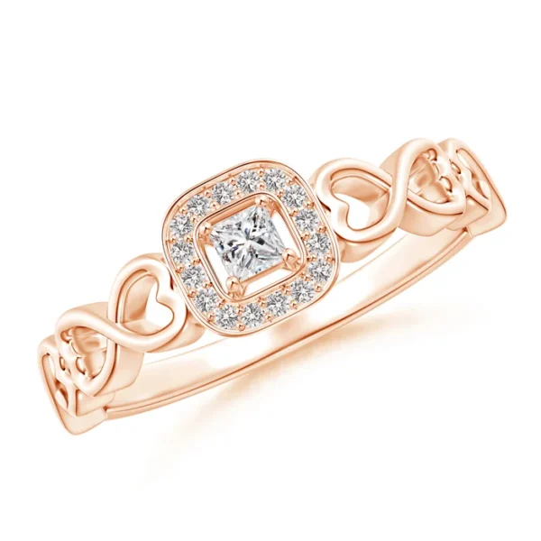 Princess-Cut Lab Diamond Cushion Halo Promise Ring with Infinity Heart-Motifs
