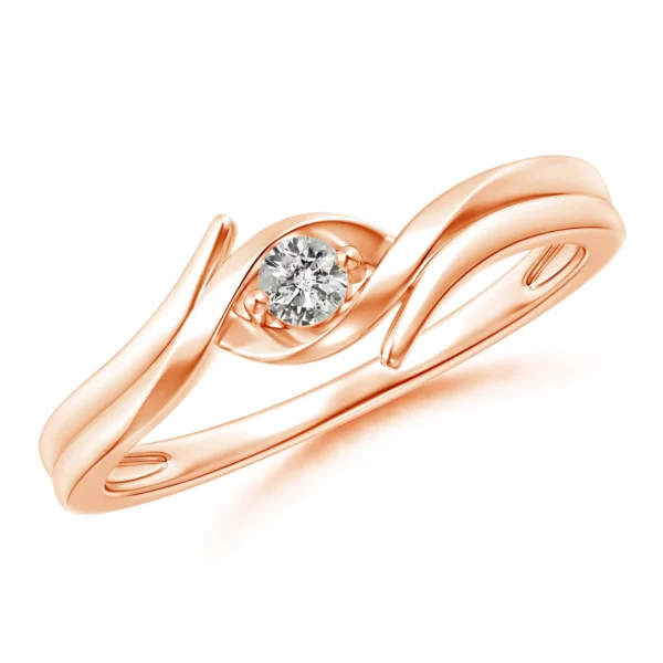 Rose Gold Solitaire Round Diamond Ribbon Bypass Ring