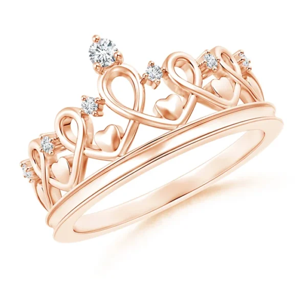 Round Natural Diamond Princess Heart Tiara Ring