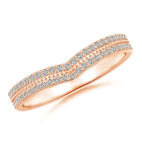 Round Lab Diamond Twin Row Chevron Wedding Band