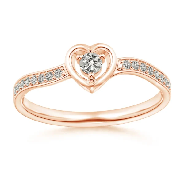 Twist Shank Open Heart Round Gold Lab Diamond Promise Ring