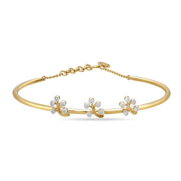 14KT Yellow Gold Sunlit Leaves In Lab Diamond Bangle