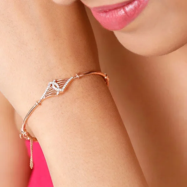 14KT Rose Gold Exquisite Radiant Lab Diamond Bangle - Image 2