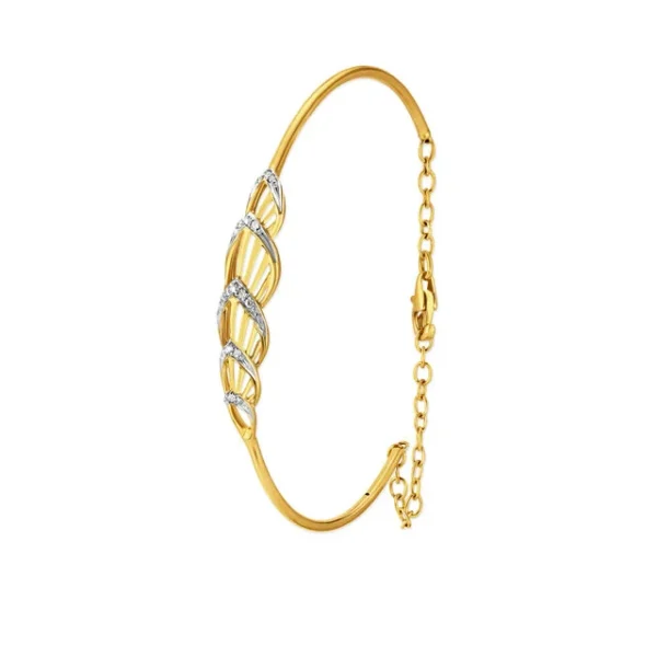 14KT Yellow Gold Lab Diamond Oval Bangle With Teardrop Design - Image 4