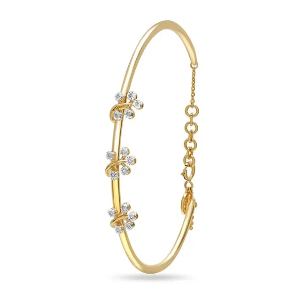 14KT Yellow Gold Sunlit Leaves In Lab Diamond Bangle - Image 3