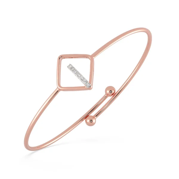 Geometric Rose Gold Bangle with Diamond Accent - Image 3