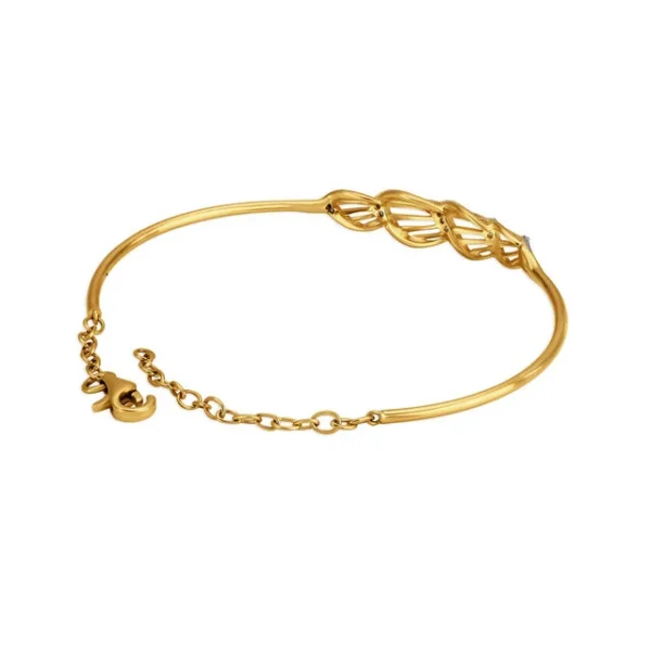 14KT Yellow Gold Lab Diamond Oval Bangle With Teardrop Design - Image 3