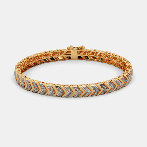 Chevron-Patterned Gold Men's Bracelet with Lab Diamond Accents