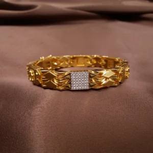 Elegant OM Bracelet with Real Diamonds Gold For Men