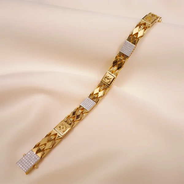 Elegant OM Bracelet with Lab Diamonds Gold For Men - Image 2
