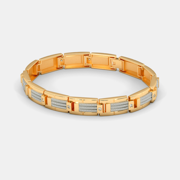 Modern Gold Men's Bracelet with Lab Diamond-Accented Geometric Links - Image 4