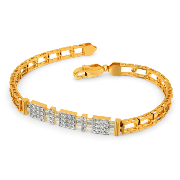 Luxurious Mens Gold Bracelet with Square-Cut Diamonds - Image 4