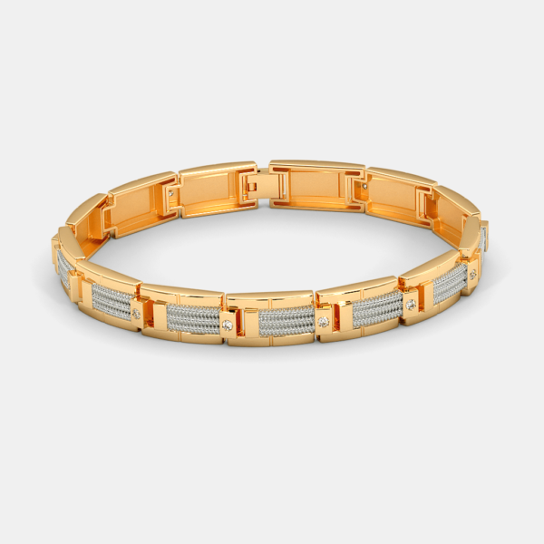 Modern Gold Men's Bracelet with Lab Diamond-Accented Geometric Links