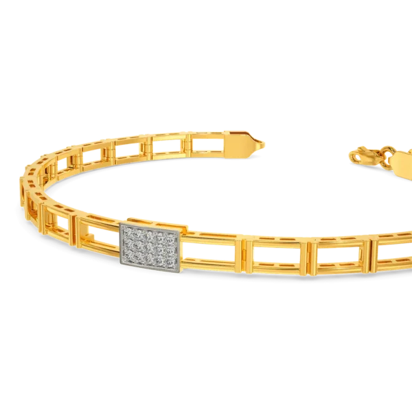 Openwork Square Link Design and Diamond-Studded Gold Men's Bracelet - Image 4