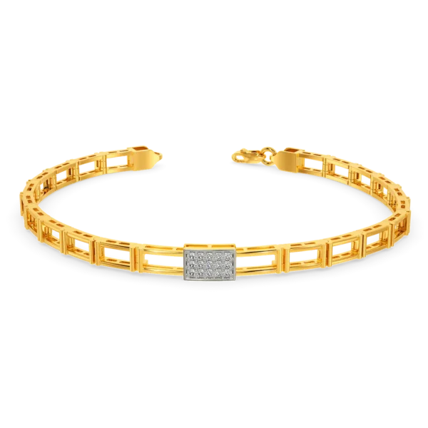 Openwork Square Link Design and Diamond-Studded Gold Men's Bracelet
